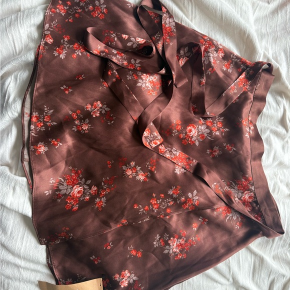 Floral Brown Wrap Skirt - Picture 1 of 2